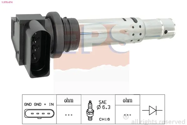Котушка запалювання VW Caddy III/Passat/Polo/Skoda Fabia/Octavia/SuperB ll/Rapid 1.2-1.6TSI 04- 1.970.474 EPS 1-970-474 (фото 1)