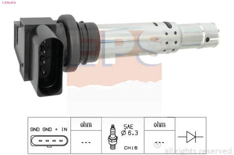 Котушка запалювання VW Caddy III/Passat/Polo/Skoda Fabia/Octavia/SuperB ll/Rapid 1.2-1.6TSI 04- 1.970.474 EPS 1-970-474