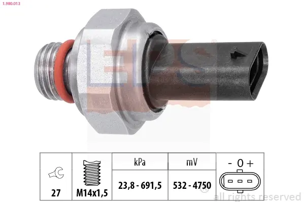 Датчик тиску вихлопних газів BMW 5 (F10/G30) 3.0d (N57/B57) 12- 1.980.013 EPS 1-980-013 (фото 1)