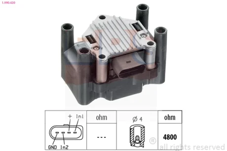 Котушка запалювання VW T5 2.0i/Caddy III 1.2TSI 03-15 1.990.420 EPS 1-990-420