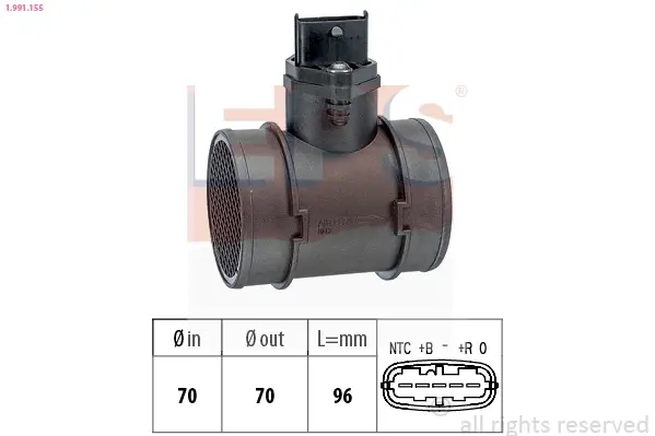 Витратомір повітря Fiat Doblo 1.9JTD 01-/Opel Astra G 2.0 16V/2.0 DTI 00-/Combo 1.7 DI 16V 01- 1.991.155 EPS 1-991-155 (фото 1)