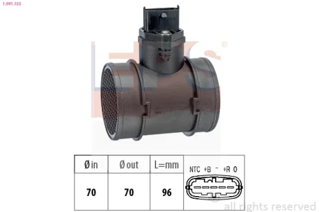 Витратомір повітря Fiat Doblo 1.9JTD 01-/Opel Astra G 2.0 16V/2.0 DTI 00-/Combo 1.7 DI 16V 01- 1.991.155 EPS 1-991-155