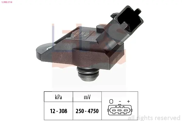 Датчик тиску наддува Opel Zafira A 2.0-2.2 DTI 00-05 1.993.114 EPS 1-993-114 (фото 1)