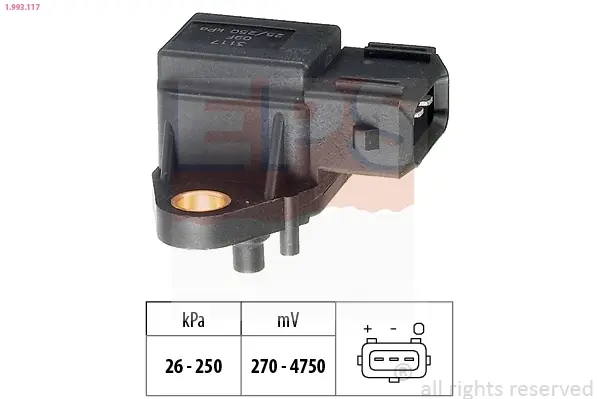 Датчик тиску в впускному колекторі Opel Omega B 2.5DTI 01-03/BMW 5 (E39) 2.0-3.0d 96- 1.993.117 EPS 1-993-117 (фото 1)