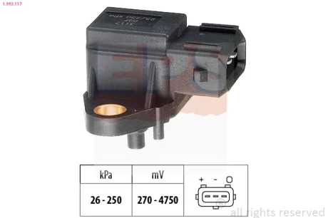 Датчик тиску в впускному колекторі Opel Omega B 2.5DTI 01-03/BMW 5 (E39) 2.0-3.0d 96- 1.993.117 EPS 1-993-117