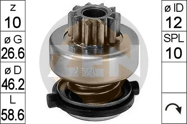 Привід з механізмом вільного ходу, стартер (вир-во ZEN) ERA ZN0520 (фото 1)