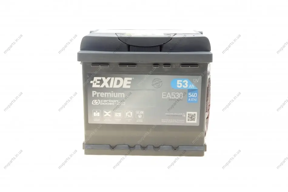 Акумуляторна батарея 53Ah/540A (207x175x190/+R/B13) Premium EXIDE EA530 (фото 1)