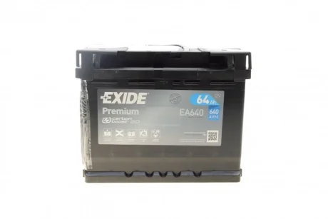 Акумуляторна батарея 64Ah/640A (242x175x190/+R/B13) Premium EXIDE EA640