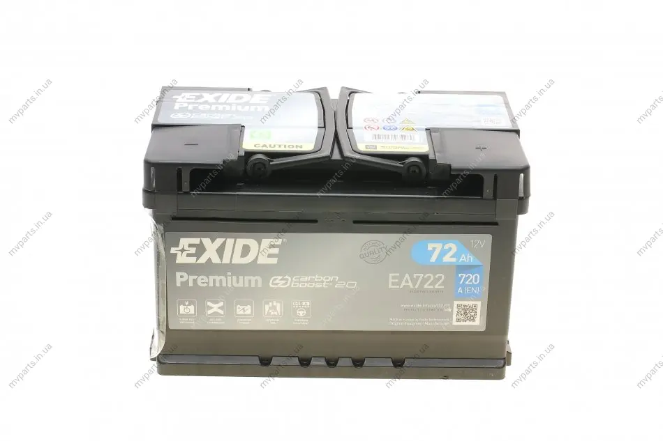 Акумуляторна батарея 72Ah/720A (278x175x175/+R/B13) Premium EXIDE EA722 (фото 1)