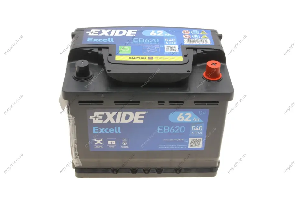 Акумуляторна батарея 62Ah/540A (242x175x190/+R/B13) Excell EXIDE EB620 (фото 1)