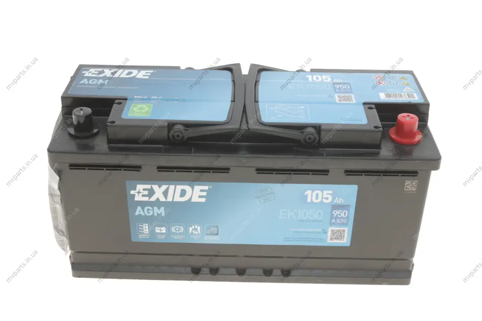 Акумуляторна батарея 105Ah/950A (392x175x190/+R/B13) (Start-Stop AGM) (аналог EK1060) EXIDE EK1050 (фото 1)