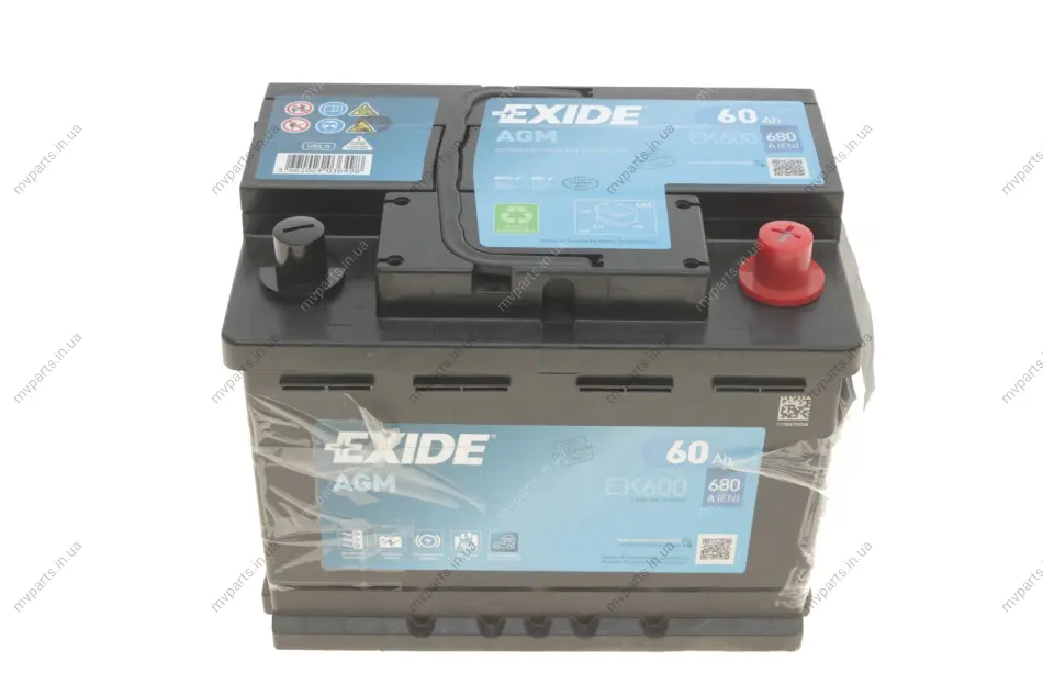 Акумуляторна батарея 60Ah/680A (242x175x190/+R/B13) (Start-Stop AGM) EXIDE EK600 (фото 1)