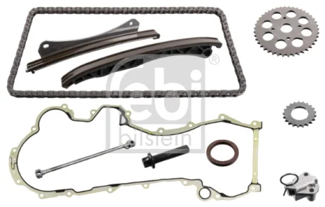 Комплект ланцюга ГРМ Fiat Doblo 1.3JTD 04- (ланцюг, башмак, натяжник,зірочки, прокладка) FEBI BILSTEIN 49722