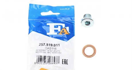 Болт зливу оливи + шайба Ford Focus/Galaxy 2.0 TDCI 03-15 (M14x1.25) FA1 257.819.011 Fischer Automotive One (FA1) 257-819-011