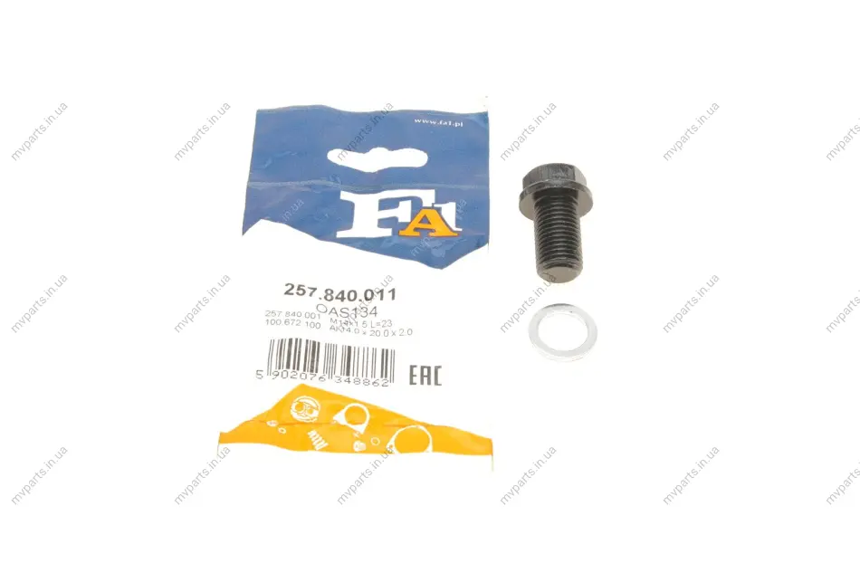 Болт зливу оливи + шайба Hyundai Santa Fe/Tucson/Kia Sportage 01- (M14x1.5x23) FA1 257.840.011 Fischer Automotive One (FA1) 257-840-011 (фото 1)