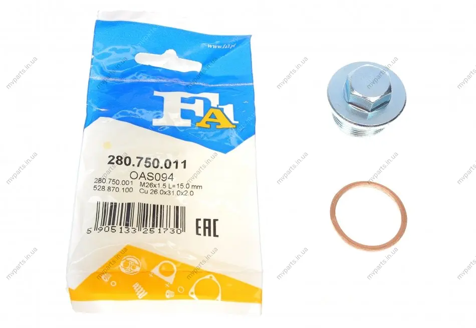 Болт зливу оливи + шайба VW LT/T4 2.5TDI (M26x1.5) FA1 280.750.011 Fischer Automotive One (FA1) 280-750-011 (фото 1)