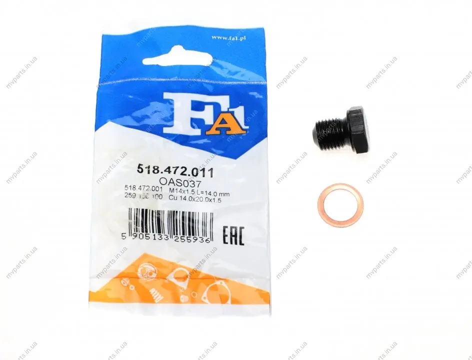 Болт зливу оливи + шайба VW Caddy/T4 -03 (M14x1.5) FA1 518.472.011 Fischer Automotive One (FA1) 518-472-011 (фото 1)