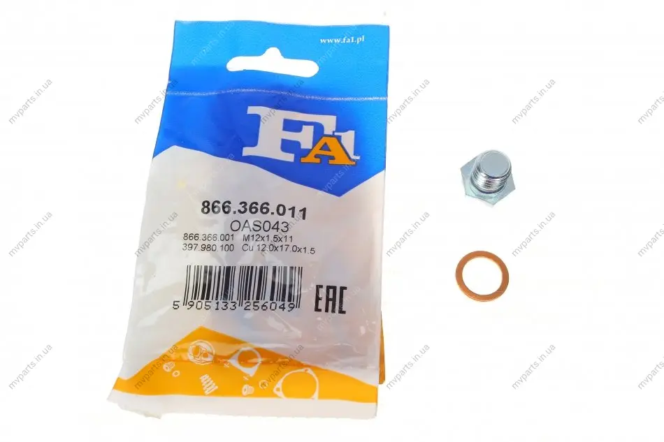 Болт зливу оливи + шайба BMW 3 (E46/E90)/5 (E39) 95-04 (M12x1.5) FA1 866.366.011 Fischer Automotive One (FA1) 866-366-011 (фото 1)