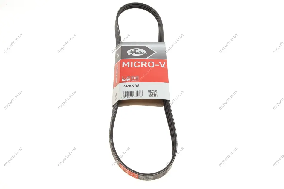Ремінь генератора Fiat Fiorino 1.4/1.6i 93-01/Mitsubishi Galant 1.8/2.0 87-03/Toyota Hilux 2.4 97-05 GATES Gates 4PK938 (фото 1)