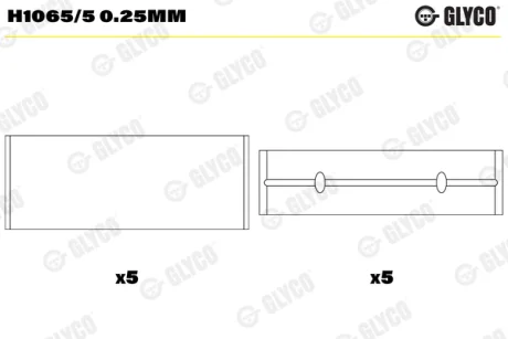 Вкладиші корінні RENAULT HL 0,25 K4J/K4M/K9K 1,4/1,6/1,5TD (вир-во GLYCO) Glyco H1065-5-0-25MM