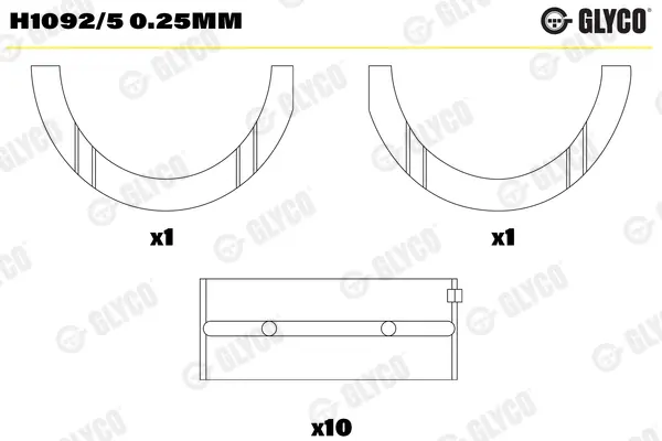 Вкладиші корінні FIAT 0,25mm 1,2/1,4 Doblo (вир-во GLYCO) Glyco H1092-5-0-25MM (фото 1)
