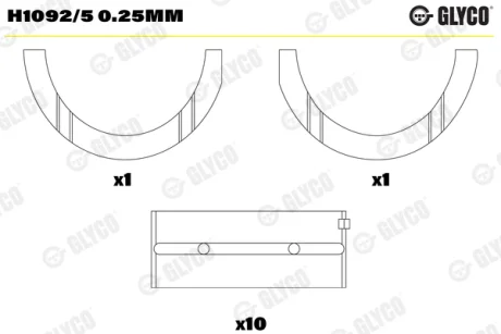 Вкладиші корінні FIAT 0,25mm 1,2/1,4 Doblo (вир-во GLYCO) Glyco H1092-5-0-25MM