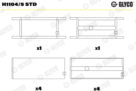 Вкладиші корінні FIAT STD 2,5D/TD/2,8D/TD (вир-во GLYCO) Glyco H1104-5-STD