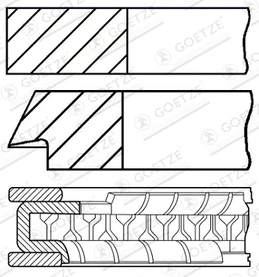 Кільця поршневі DAEWOO Lanos 1,5 8V 76,75 1,50 x 1,50 x 3,00 mm (вир-во Goetze) GOETZE 08-438605-00 (фото 1)