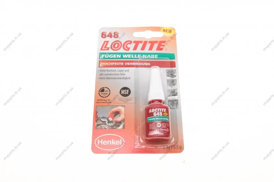 LOCTITE 648, 5ML Фіксатор анаеробний вал-втулковий (зелений) (високої фіксації)(проміжок 0.15) HENKEL Henkel 1804041 (фото 1)