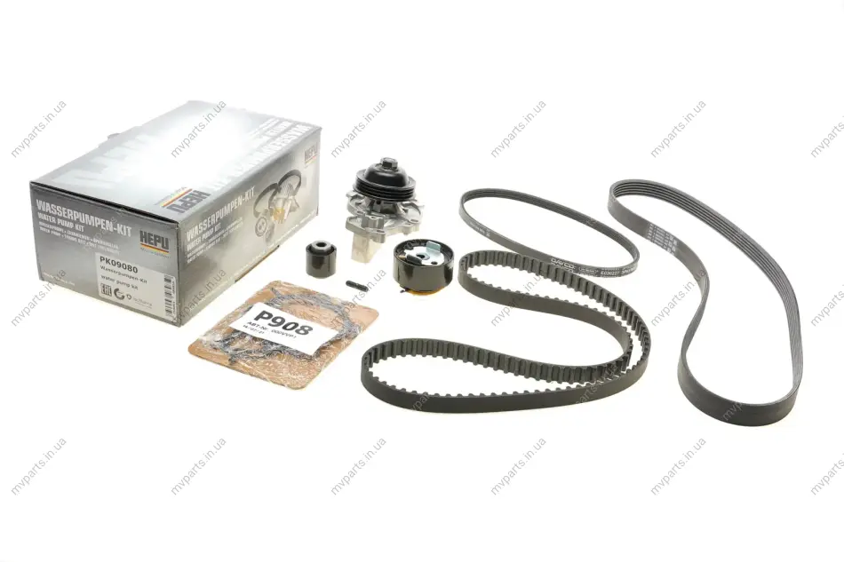 Комплект ГРМ + помпа Citroen C1/C3/C4/Peugeot 2008/208/301 1.2 12-(118x16)(+AC) HEPU PK09080 (фото 1)