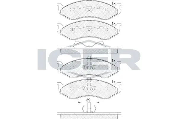 Колодки гальмівні (передні) Jeep Cherokee/Grand Cherokee 83-01/Wrangler 86-10/Kia Carnival 99-01 ICER 140968 (фото 1)