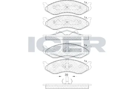 Колодки гальмівні (передні) Jeep Cherokee/Grand Cherokee 83-01/Wrangler 86-10/Kia Carnival 99-01 ICER 140968