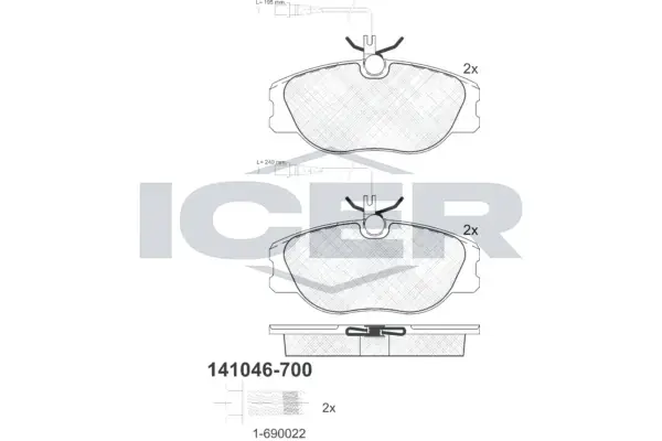 Колодки гальмівні (передні) Citroen Jumpy/Evasion/Fiat Scudo/Peugeot Expert/806 95-06 (+датчики) ICER 141046-700 (фото 1)