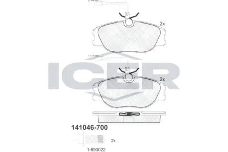Колодки гальмівні (передні) Citroen Jumpy/Evasion/Fiat Scudo/Peugeot Expert/806 95-06 (+датчики) ICER 141046-700