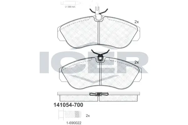 Колодки гальмівні (передні) Citroen Jumper 94-/Fiat Ducato/Peugeot Boxer 94-02 R16 (+датчики) ICER 141054-700 (фото 1)
