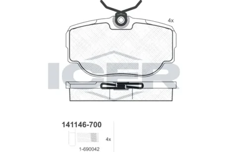 Колодки гальмівні (задні) Land Rover Range Rover 94-02/Discovery 98-04 ICER 141146-700