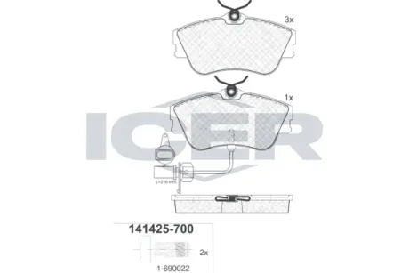 Колодки гальмівні (передні) VW T4 R15 90-03 (+датчик) ICER 141425-700