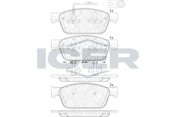 Колодки гальмівні (передні) VW T5/Multivan V 03-15/T6/Multivan VI 15- (+датчик) ICER 141953 (фото 1)