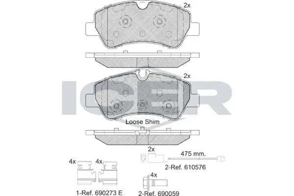 Колодки гальмівні (задні) Ford Transit V363 13-/Transit Custom V362 12- (спарка) (з датчиками) ICER 142116-203 (фото 1)