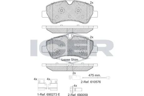 Колодки гальмівні (задні) Ford Transit V363 13-/Transit Custom V362 12- (спарка) (з датчиками) ICER 142116-203