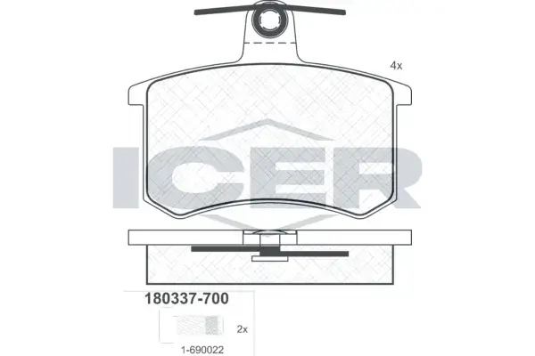 Колодки гальмівні (задні) Audi 80 91-95/90 87-/100 70-/Fiat Croma 85-96 ICER 180337-700 (фото 1)