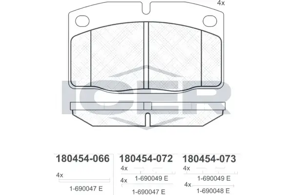 Колодки гальмівні (передні) Opel Ascona B/C 75-88/Corsa A/Omega A/Vectra A 83-95/Kadett D/E 79-93 ICER 180454 (фото 1)