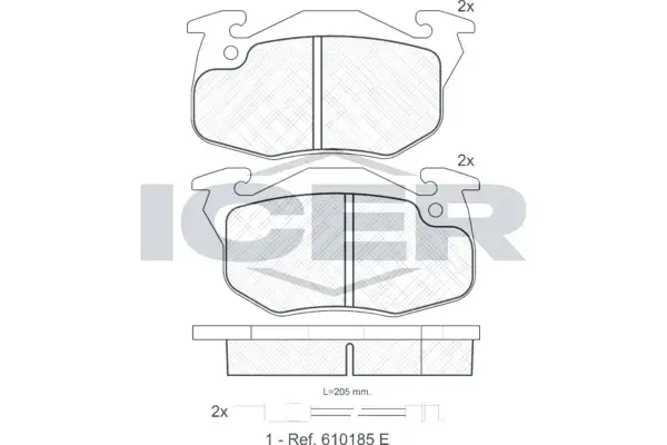Колодки гальмівні (передні) Peugeot 106 91-04/205/305/309/405 82-98/Renault Clio 91-98 (з датчик.) ICER 180633 (фото 1)