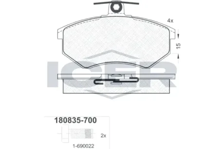 Колодки гальмівні (передні) Audi 80/90/100/200 77-96/VW Passat B3/B4 88-97 ICER 180835-700