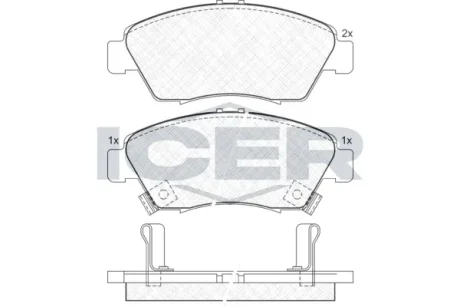 Колодки гальмівні (передні) Honda Civic V/VI/VII 91-05/CRX III 92-98/Jazz 08-14 ICER 180959
