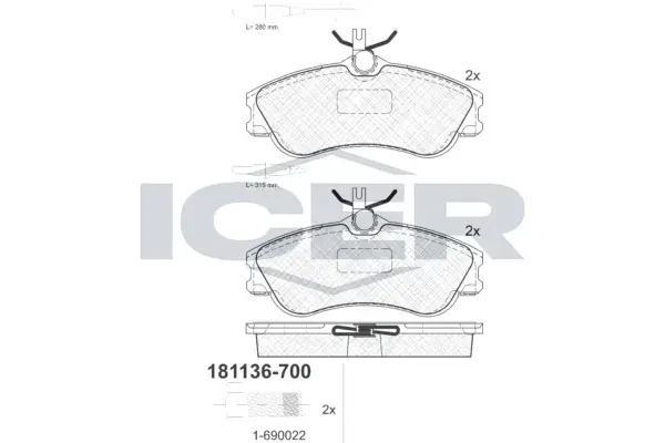 Колодки гальмівні (передні) Citroen Berlingo 96-11/Xsara/Peugeot 306 93-05/Partner 96-15 (+датчики) ICER 181136-700 (фото 1)