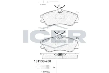 Колодки гальмівні (передні) Citroen Berlingo 96-11/Xsara/Peugeot 306 93-05/Partner 96-15 (+датчики) ICER 181136-700