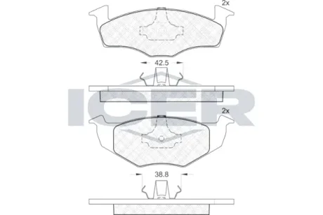 Колодки гальмівні (передні) Seat Cordoba/Ibiza II 93-02/VW Golf III 91-99/Polo 95-02 ICER 181178