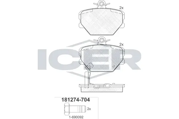 Колодки гальмівні (передні) Smart Cabrio 00-04/City Coupe 98-04/Roadster 03-05/Fortwo 04- ICER 181274-704 (фото 1)