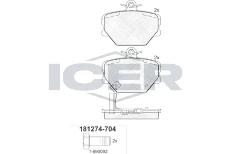 Колодки гальмівні (передні) Smart Cabrio 00-04/City Coupe 98-04/Roadster 03-05/Fortwo 04- ICER 181274-704